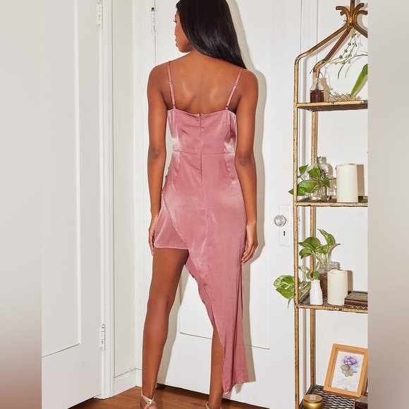 Lulu’s Let's Celebrate Tonight Mauve Satin Asymmetrical Dress size S - Picture 5 of 5